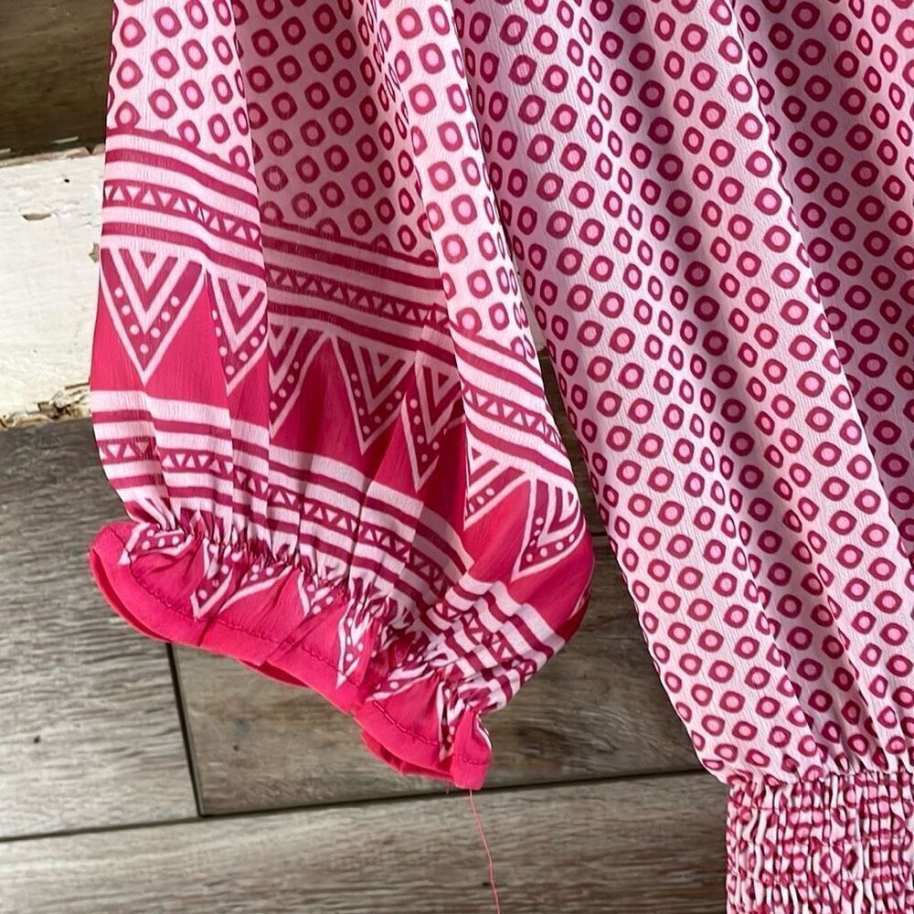 CZ COLLECTION BY CEZELE Womens Tassel Boho Dress Swimcover Sz Small Pink White - Picture 6 of 12